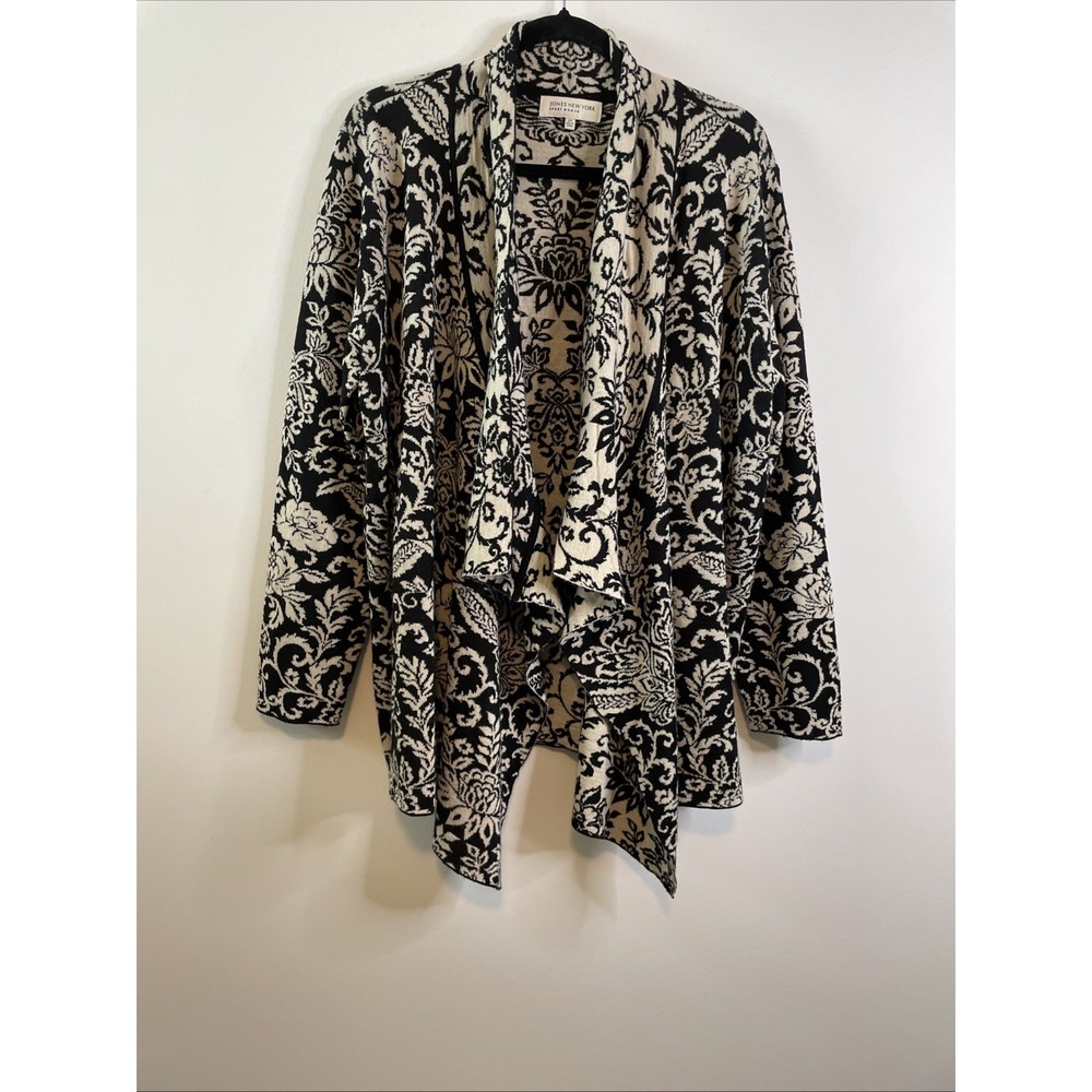 Jones New York Sport Woman Size 2X Black Ivory Drape Cardigan